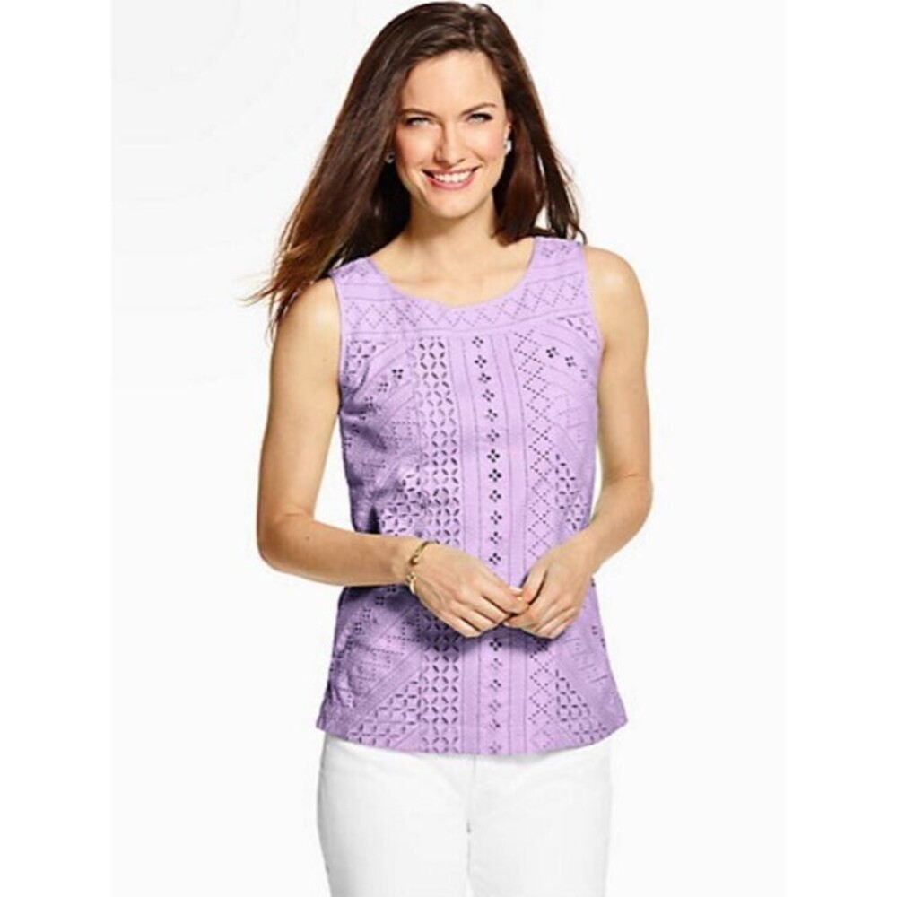 NEW Talbots Lavender Purple Eyelet Scoop Neck Top XXL 16P Sleeveless